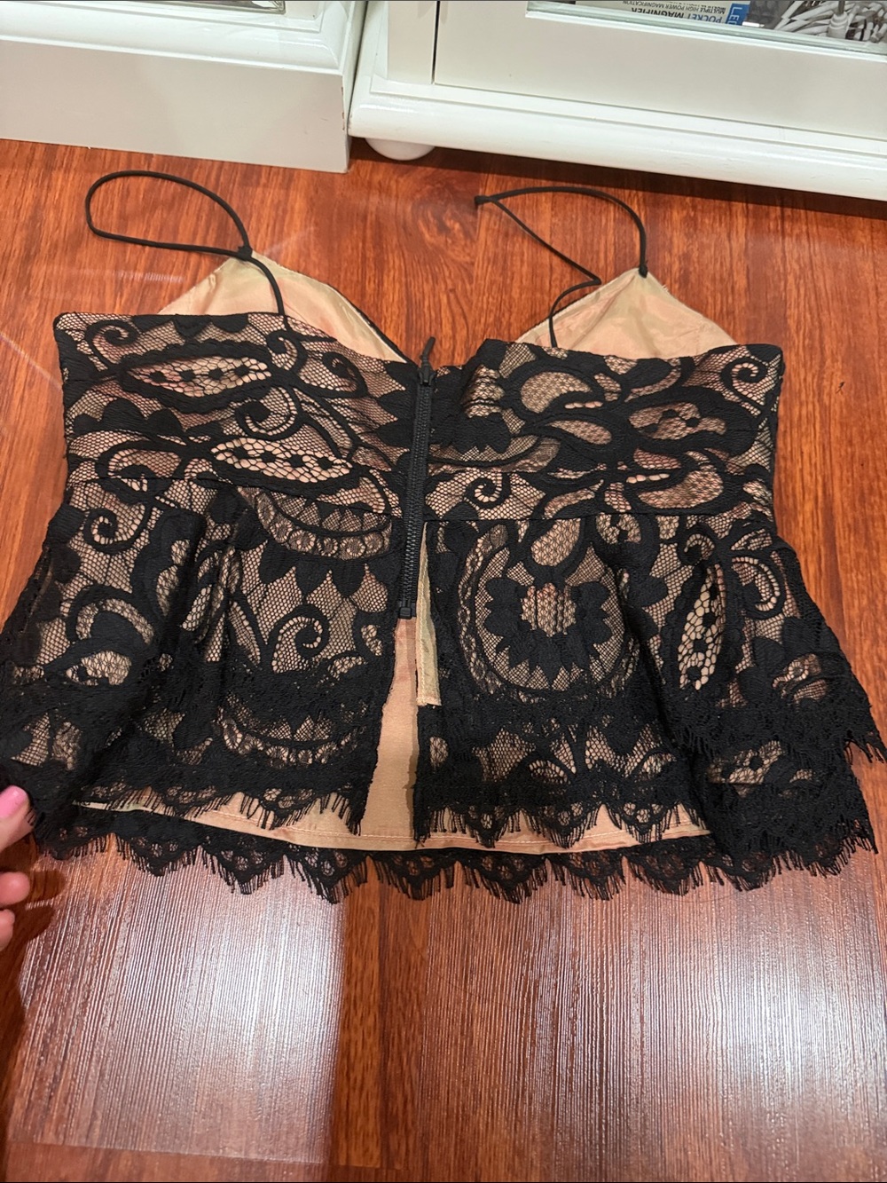 Nanette Lepore Black Lace Overlay Cami with Nude Lining